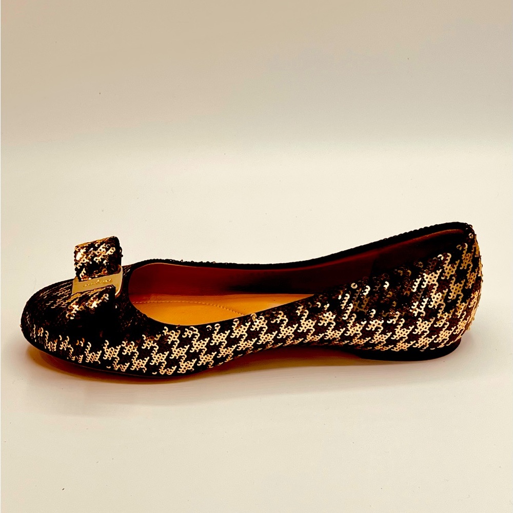 SALVATORE FERRAGAMO Sequin Herringbone Varina Coo Ballet Flat, Size 6.5 - Picture 1 of 11